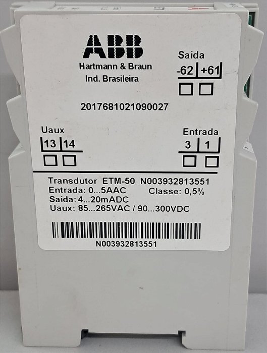 TRANSDUTOR - ETM-50 ABB 8A 24-240VAC/VDC MONOPOLAR 1SPDT N003932813551 ABB