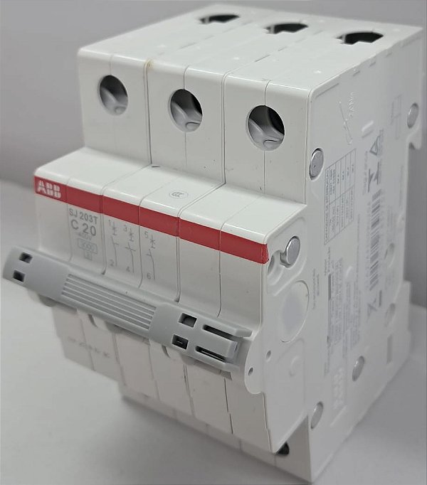 SJ203T-C20 MINI DISJUNTOR 3 PÓLOS 20A CURVA C 5kA/3kA em 220V/380V 2TAZ144300R0204ABB
