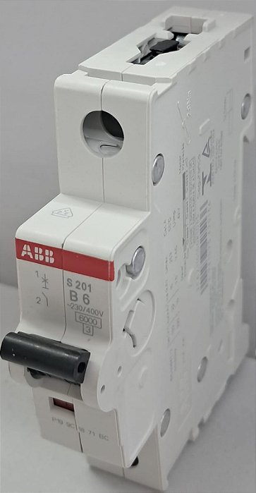 S201-B6 MINI DISJUNTOR 1 PÓLO 6A CURVA B 6kA em 127V/220V S200 2TAZ110100R1065 ABB