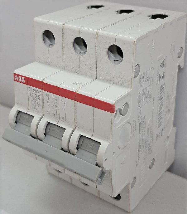 SJ203T-C25 MINI DISJUNTOR 3 PÓLOS 25A CURVA C 5kA/3kA em 220V/380V 2TAZ144300R0254 ABB