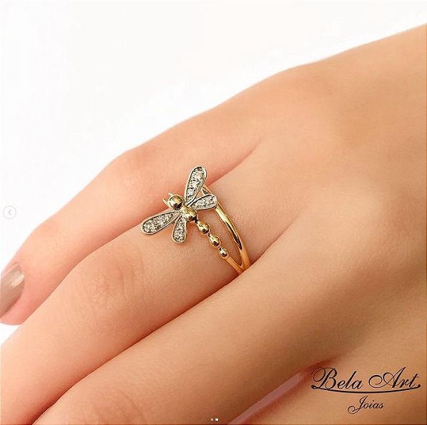 Anel Libélula em Ouro Amarelo e Diamantes
