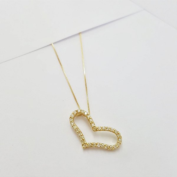 Corrente c/ Pingente Coração em Ouro Amarelo e Diamantes