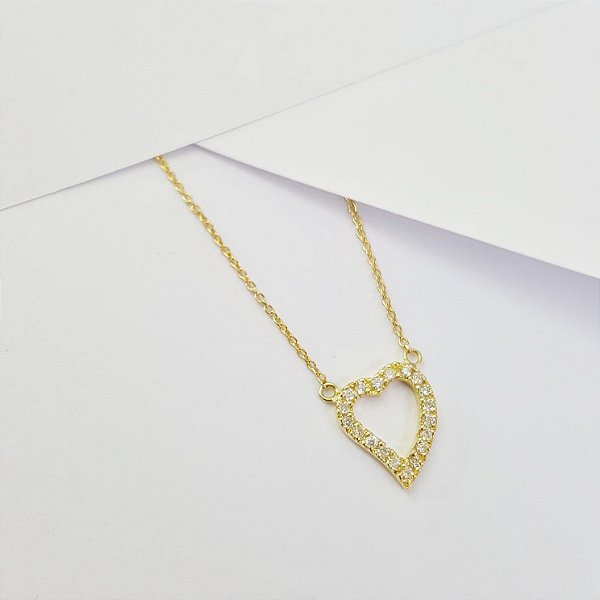 Corrente c/ Pingente Coração em Ouro Amarelo e Diamantes
