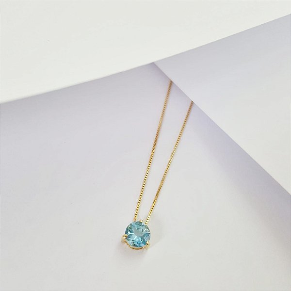 Corrente c/ Ponto de Luz Topázio Azul em Ouro Amarelo