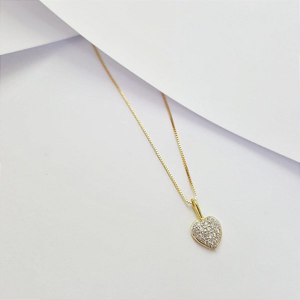 Corrente c/ Pingente Coração Romance mini em Ouro Amarelo e Diamantes