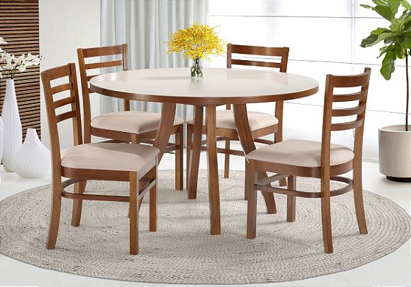 CONJUNTO MESA REDONDA C/ VIDRO + CADEIRA LINHA JULIA