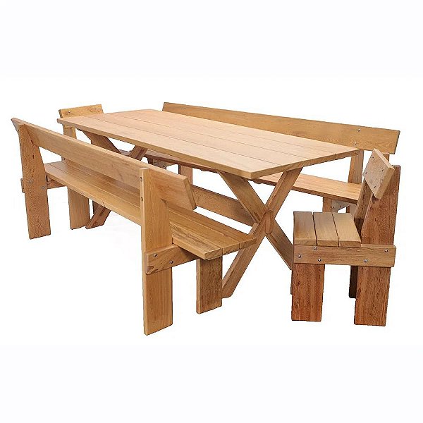 CONJUNTO CHURRASCO MESA RÚSTICA E BANCOS