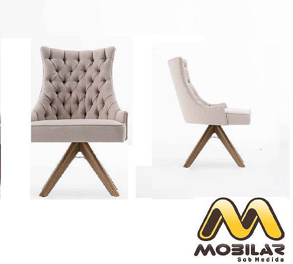 CADEIRA CATARINA GIR/ PERNAS EM MAD CASTANHO C/ CAPITONÊ