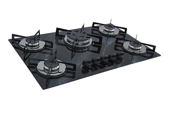 COOKTOP PREMIUM 5 BOCAS TRIPLA CHAMA MARMORIZADO PRETO