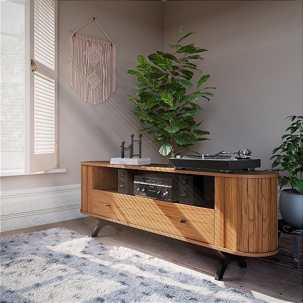 RACK CURVO 180CM C/ 1 GAVETA - FREIJO/PRETO FOSCO