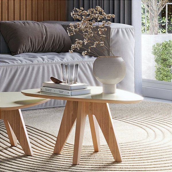 MESA CENTRO ORGANICA 65CM - OFF WHITE/FREIJO