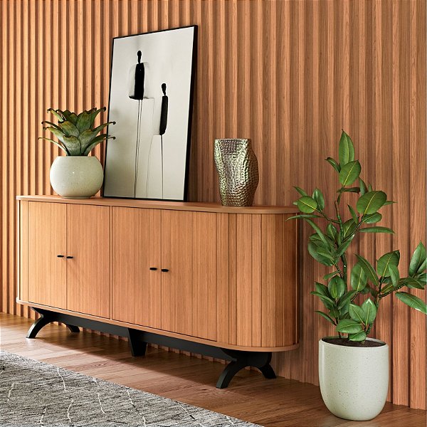 BALCAO CURVO 180CM C/ 4 PORTAS - FREIJO/PRETO FOSCO