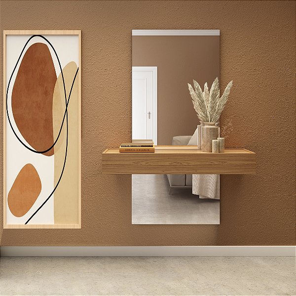 APARADOR 110CM C/ 1 GAVETA - FREIJO/OFF WHITE/ESPELHO