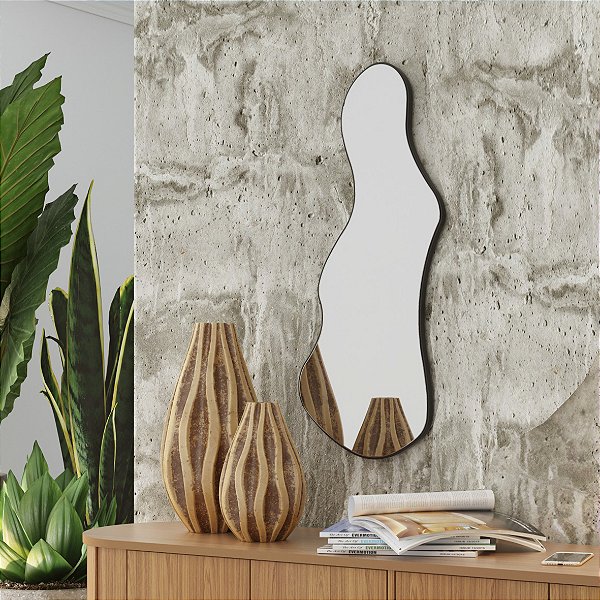 PAINEL DECORATIVO ORGÂNICO 90CM PRETO FOSCO/ ESPELHO