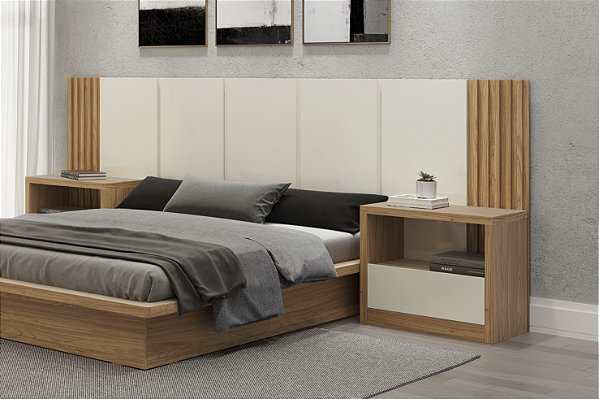 CABECEIRA 300CM - OFF WHITE/FREIJO