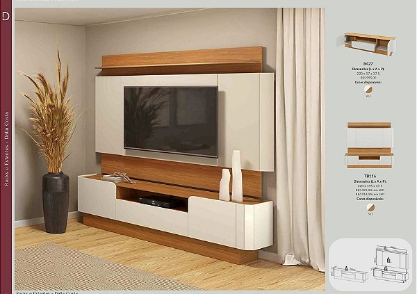 Painel 220cm + Rack R427 - off white freijó - dalla costa