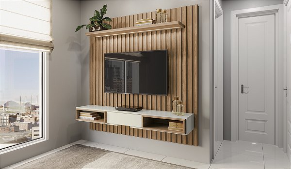 Painel 183,5cm com nicho - off white freijó - dalla costa