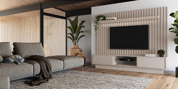 Painel 228cm + Rack 220cm c/ 2 portas de correr - fendi - dalla costa