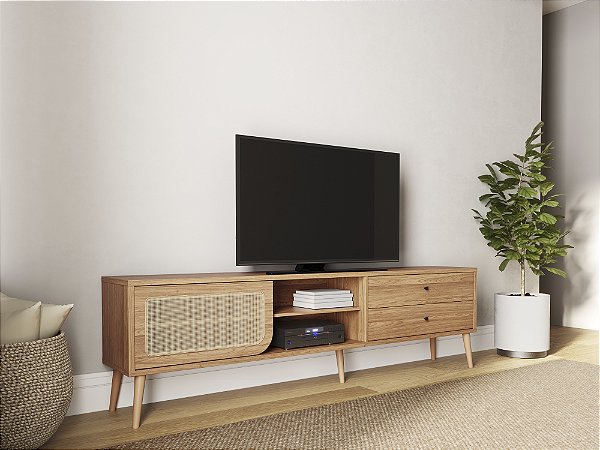 Rack tela sintética 220cm c/ 1 porta de correr e 2 duas gavetas - freijó - dalla costa