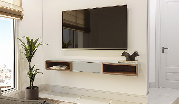 Nicho 175cm suspenso p/ painel - off white/freijó - dalla costa