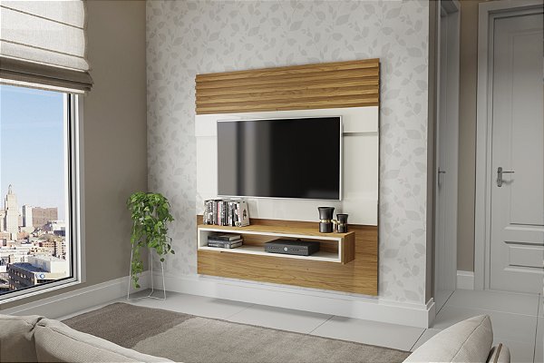 Painel suspenso com 1 nicho -140cm e 180cm - off white/freijó - dalla costa