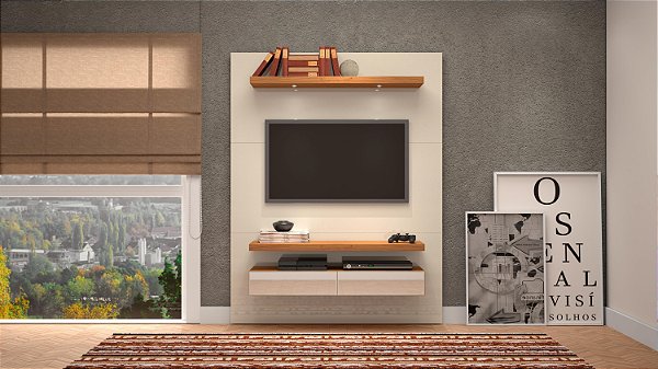 Home suspenso 2 gavetas 140cm c/ espelhos e led - off white/freijó - dalla costa