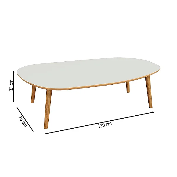Mesa de centro orgânica 120cm - off white/freijó - dalla costa