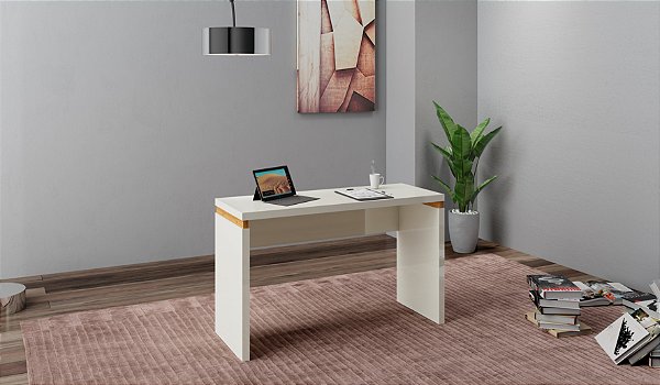 Mesa de escritório tamburato 120cm c/ negativo - off white/freijó - dalla costa