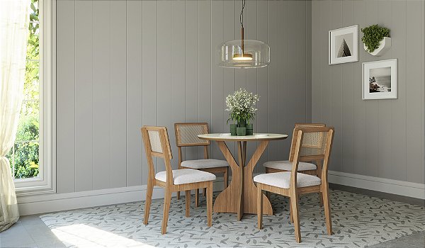 Mesa redonda 25mm para 4 lugares – off white/freijó - dalla costa