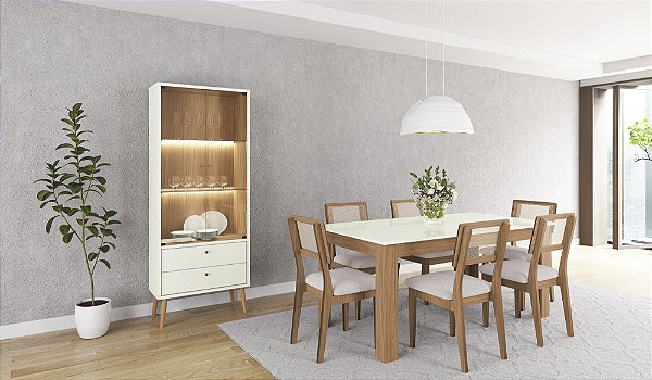 Mesa retangular 18mm para 6 lugares – off white/feijó - dalla costa