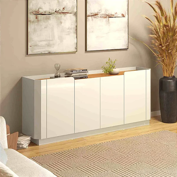 Balcão 180cm 4 portas – off white/freijó - dalla costa