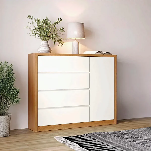 Cômoda 4 gavetas 1 porta – freijó/ off white - dalla costa