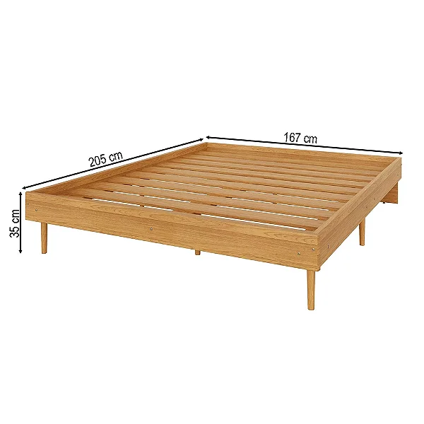 Cama colchão queen 158X188 com pé de madeira natural – freijó - dalla costa