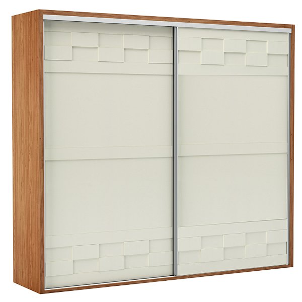 Roupeiro Dalla Costa 267cm com e sem espelho - detalhe 3D quadriculado