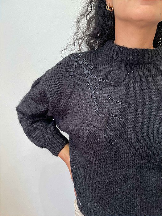 Tricot Bordado Preto - P/M