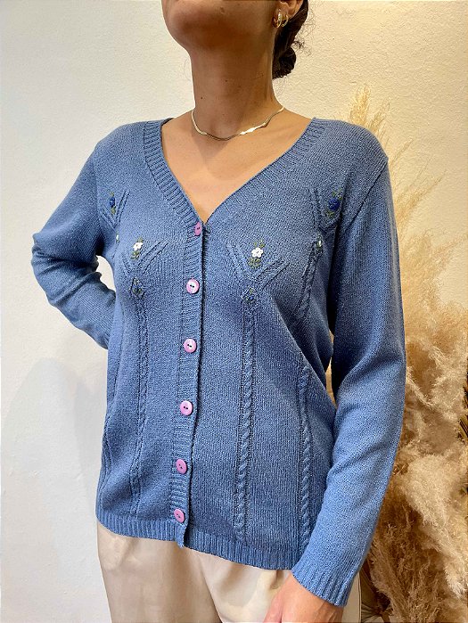 Cardigan Azul Bordado- M