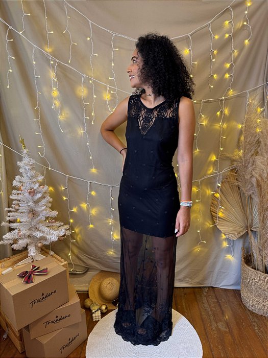 Vestido Longo Tule Preto - M
