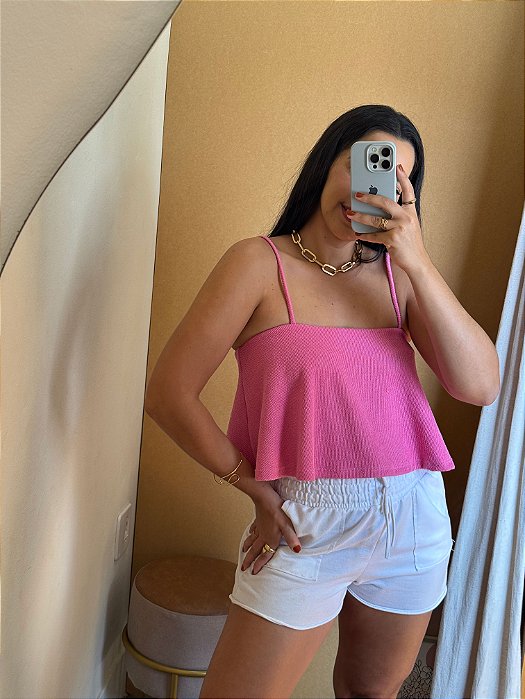 Cropped Canelado Rosa - P