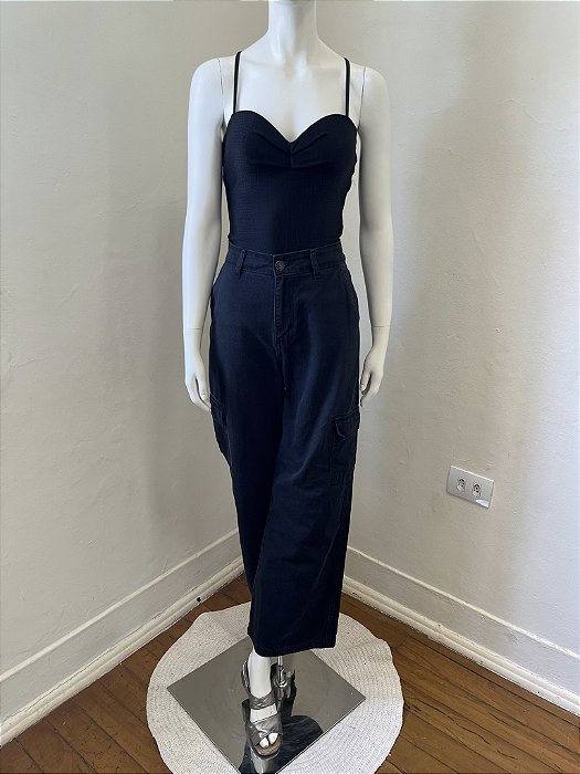 Calça Cargo Sarja Preta - 38