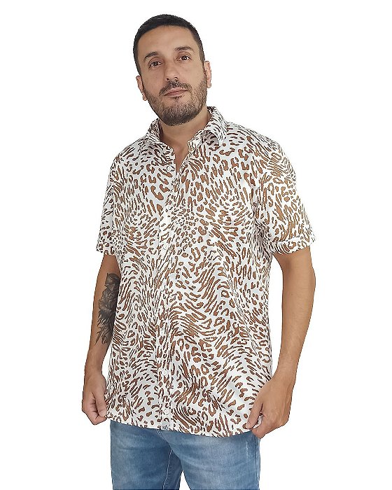 Camisa estampada com elastano Onça Marrom
