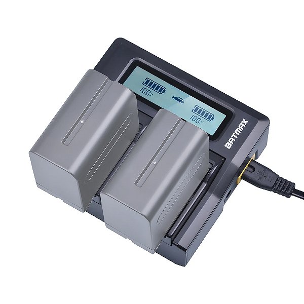 Carregador Duplo Batmax p/ Baterias NP-F 970/ 770/ 570 c/ LCD