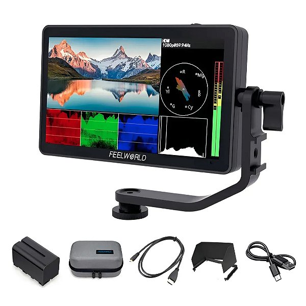 Monitor Feelworld F6 Plus V2 6" 4K + Bateria NP-F750 USB + Case