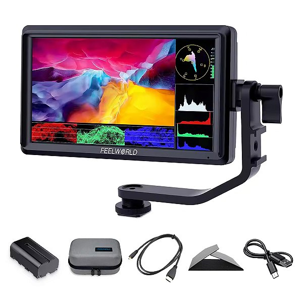Monitor Feelworld S55 V3 6" 4K + Bateria NP-F550 USB + Case