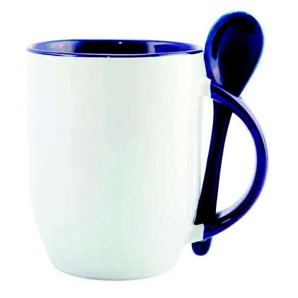 Caneca com colher interior e alça Azul escuro importada