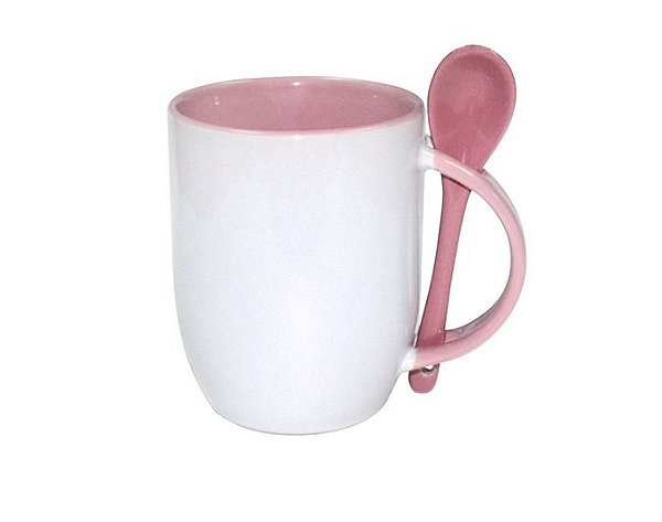 Caneca com colher interior e alça  Rosa Importada