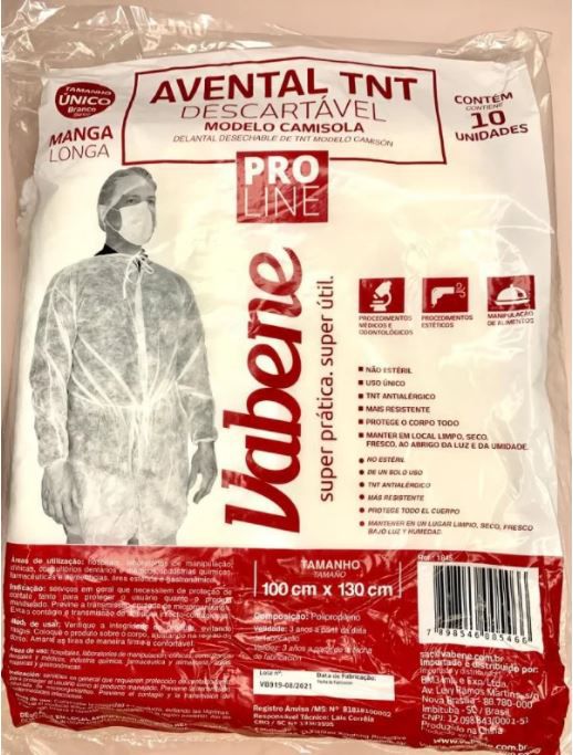 Avental TNT Manga Longa Vabene | 10 unid
