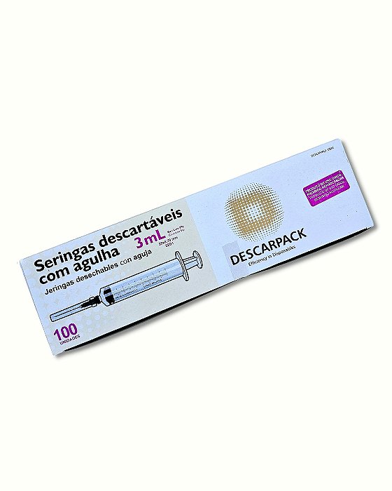 Seringa Hipodérmica com Agulha e Bico Luer Slip Descarpack - 100 Unidades