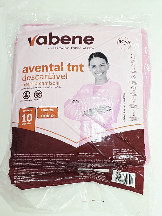 Avental TNT Manga Longa Rosa 10uni Vabene