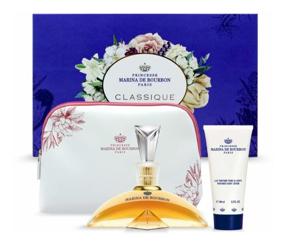 Kit Classique Marina de Bourbon Eau de Parfum+Body Lotion 100ml+Necessaire Feminino Marina de Bourbon (Caixa Amassada)
