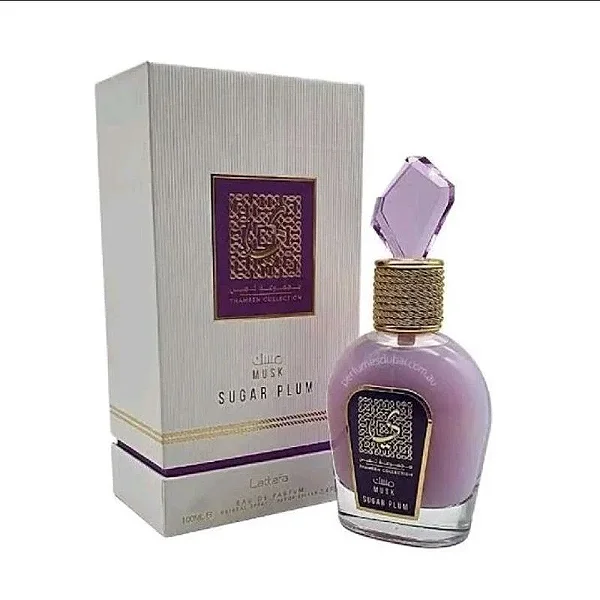 Musk Sugar Plum Eau de Parfum Compartilhável - Lattafa (Caixa Amassada)